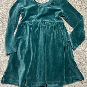 Hanna Andersson Girls Green Velvet Long Sleeve Dress | Size 110 (US 5)